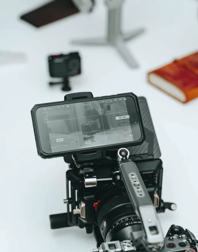 Newsroom desk and camera